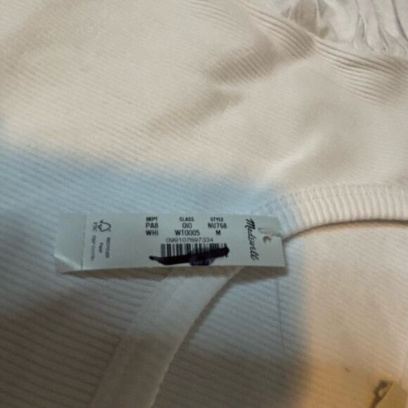 Madewell White Ribbed Puff Sleeve Top Medium Slim Fit Long Sleeve NWT - Picture 9 of 10